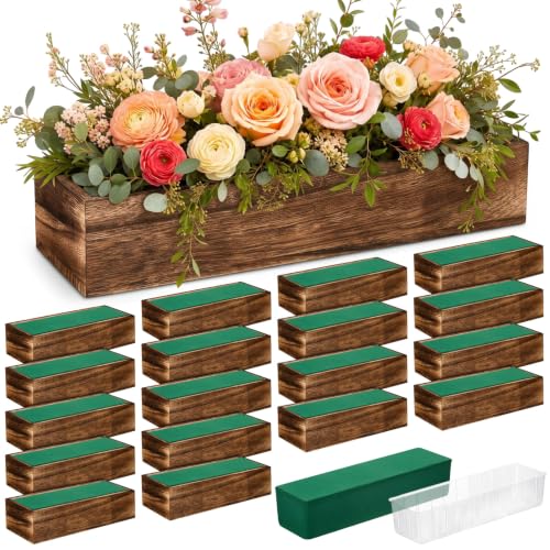 18 Set Wood Rectangle Boxes 12x4 Inch Rustic Planter with Liner (12x4 Inch)