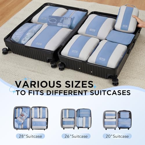 10 Set Compression Packing Cubes for Travel Essentials (Light Blue)