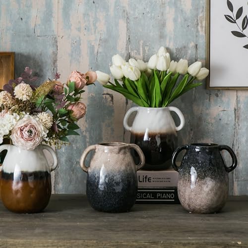 White Grad Ceramic Vase with Handles (White Grad)