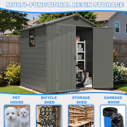 6x6FT Plastic Outdoor Storage Shed with Floor (6x6FT / Dark Gray)