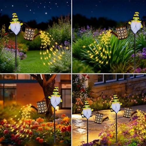 Solar Watering Can with Cascading Lights Outdoor Garden Decor (C.Gnome)