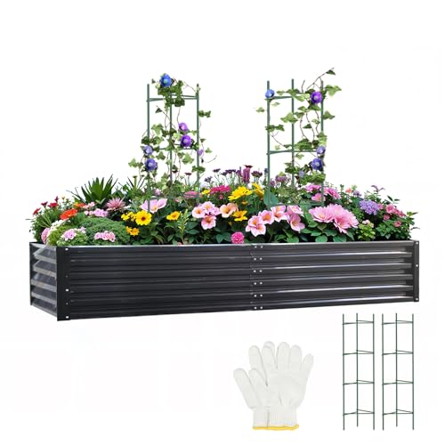 Metal Raised Garden Bed 8x4x1.5Ft Tall Outdoor Large Metal Galvanized Planter Boxes Kit for Vegetables (8x4x1.5 FT / Black)