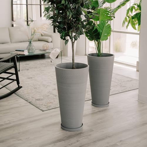 28 Inch Tall Round Tapered Planter (Gray / 28" H)