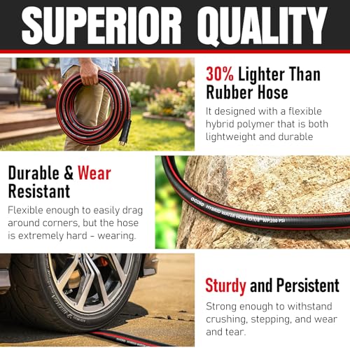 Heavy Duty Garden Hose 100ft (Black+Red / 100ft)