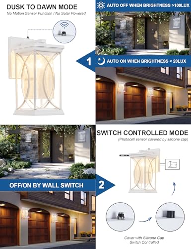 White Outdoor Sconce Dusk to Dawn Exterior Light Fixtures Wall Mount Porch Light Modern Outdoor Wall Light Aluminum with Crack (White-L)