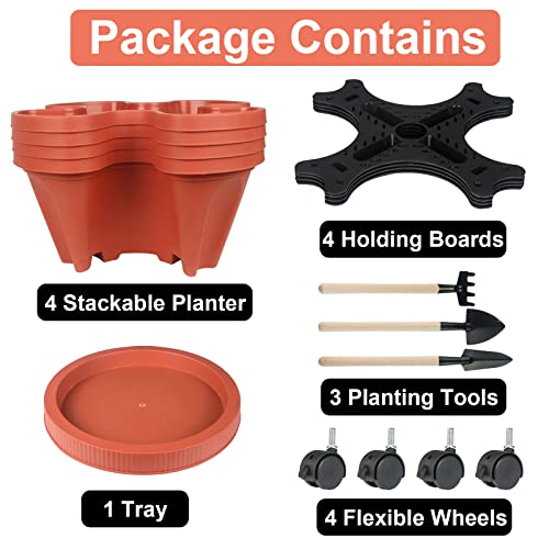 Stackable Planters 4 Tier Vertical Garden Planting Tower Planters Strawberry (2 Count)