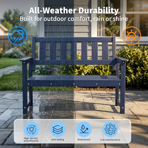50" Poly Lumber HDPE Outdoor Bench 2 (Navy Blue / 2-Person)