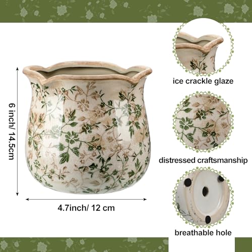 6 Inch Vintage Ceramic Planters Crackle Glaze
