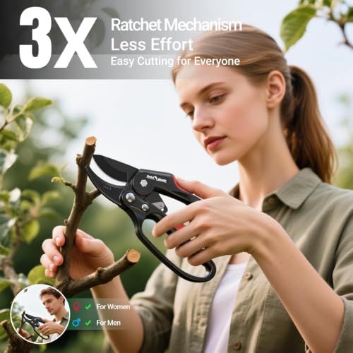Ratchet Pruning Shears with SK5 Steel Blade (7.8 inch)