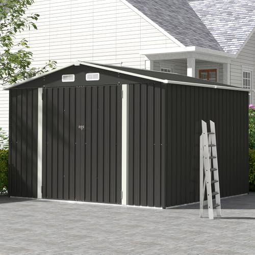 10 x 8FT Outdoor Storage Shed with Double Hinged Large Door (Black / 10'x8')