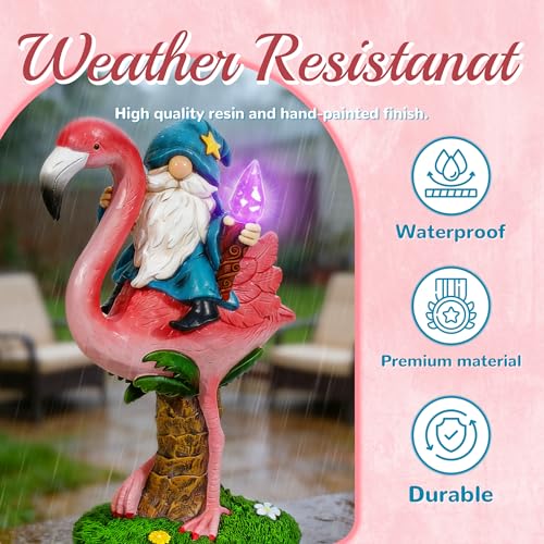 Gnome Flamingo Solar Garden Statue Outdoor Figurine Decor Lights (Flamingo)