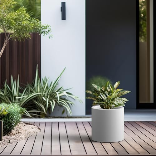 Accent Round Cylinder White Concrete Planter 12.9" Tall (Pure White / 12.6" Dia)