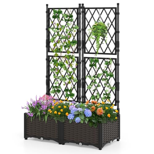 Raised Garden Bed with Trellis & Drain Holes (32" x 16" x 50")