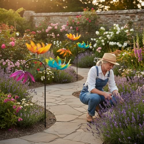 24" Large Flower Wind Spinner Outdoor with Metal Stake for Garden (24-Flower)