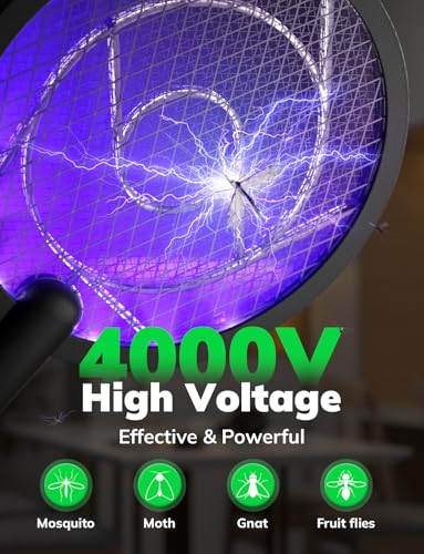 Electric Fly Swatter 4000V Bug Zapper Racket (Black Grey)