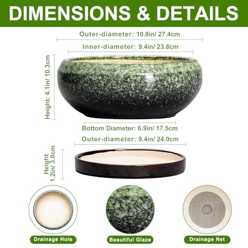 Bonsai Pots 10 Inch (10 Inch / Retro Green)