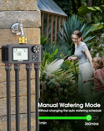 4 Zones Sprinkler Timer with Brass Inlet (Black / 4 Outlets)