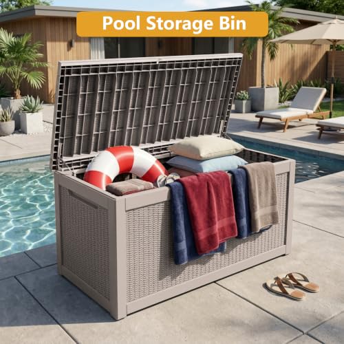 325 Gallon Outdoor Storage Box Waterproof Lockable Resin Deck Box Large (Grey / 325 Gallon)