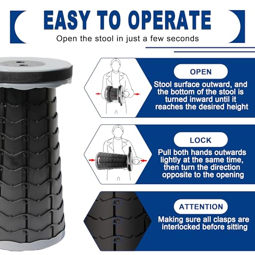 Upgraded Nylon Collapsible Stool with 500lbs Max Weight Portable Retractable Folding Telescoping Stools for Adults Chair for Outdoor Camping Fishing Hiking BBQ (Nylon Gray)