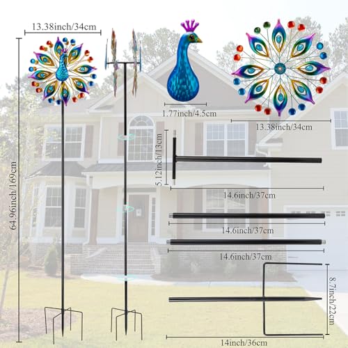 Peacock Outdoor Wind Spinner (Yellow)