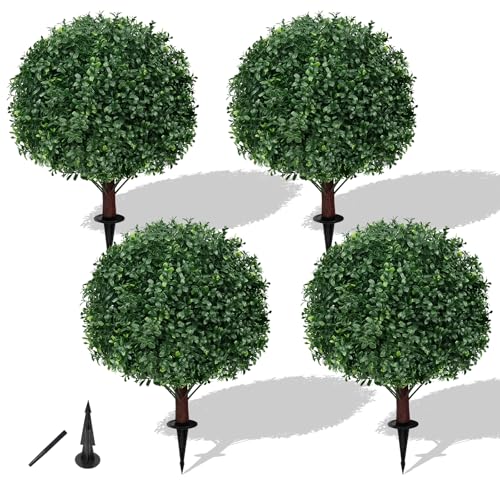 23" Artificial Boxwood Topiary Shrubs Set of 4 with Ground Spike (Boxwood 4pc)