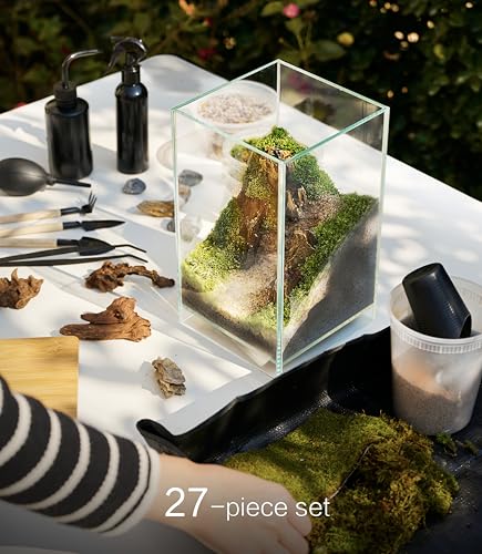 27 PCS Glass Plant Terrarium Kit with LED Grow Light (Tall Cube Set)