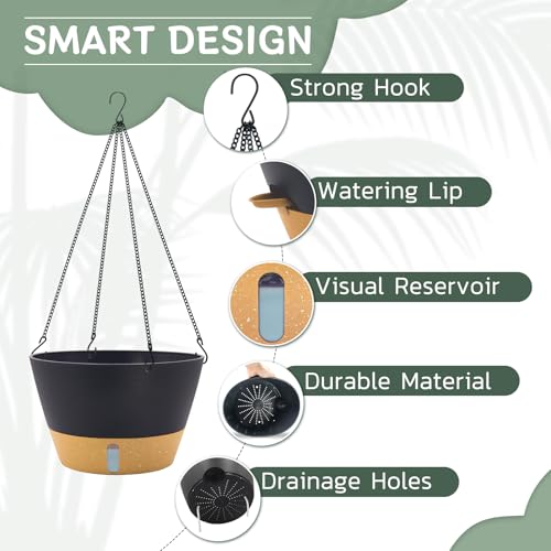 Large 12Inch Self Watering Hanging Planter (Dark Gray / 12Inch)