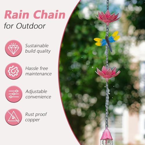 10ft Rain Chain with 12 (Pink-Lotus)