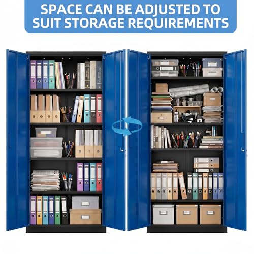71 Inch Lockable Metal Storage Cabinet (Black & Blue / 15.75"D x 31.50"W x 70.87"H)