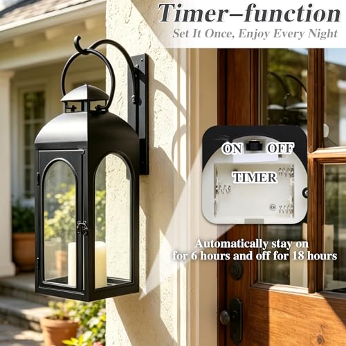 Decorative Outdoor Lantern Candle (Black Lantern Timer / 16 Inch and 16inch)