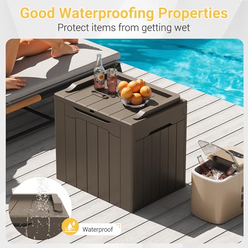 Outdoor Storage Box 31 Gallon Storage Box with Lid for Patio Furniture (31 Gallon / Dark Brown)
