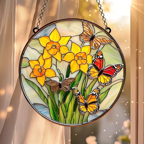 Daffodil Birth Flower Acrylic Suncatcher Floral Window Hanging Birthday Gift for Mom (1-fba-evg-c020-g / 10")