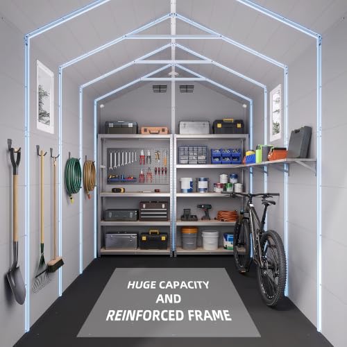 6x10FT Plastic Outdoor Storage Shed with Floor (6x10FT / Light Gray)