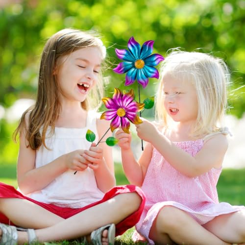 4 Packs Metal Flowers Wind Spinners Outdoor (Flowers-gradient)