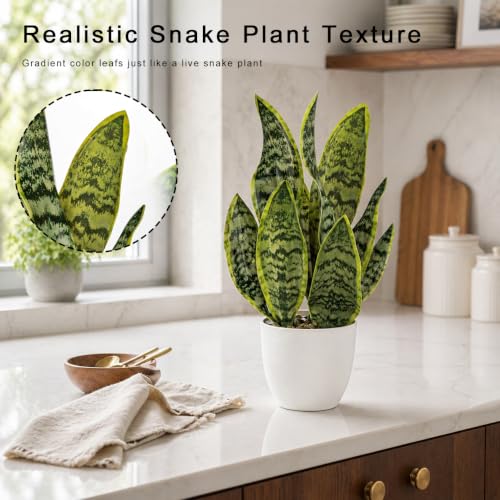 16" Artificial Snake Plant Potted Faux Sansevieria Plants Decor (Green-16" Style 2)