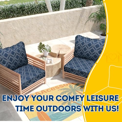 Outdoor Chair Cushions (Slate Blue Vine Trellis / 25.5"x25.5"x5" / 25.5"x19")