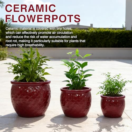 Ceramic Plant Pots Set of 3 (Brick Red)