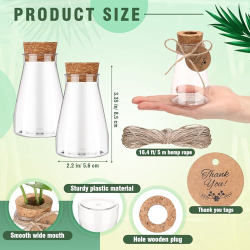 48 Pack 3.35'' Plastic Plant Propagation Stations with Hole Lid Planter Vase Clear Propagation Jars with Thank You Tags for Plant Lover Gifts for Women Office Home Garden (48 Count)