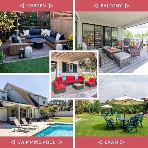 7 Pieces Patio Furniture Sets Outdoor All (Red / 7 pcs)