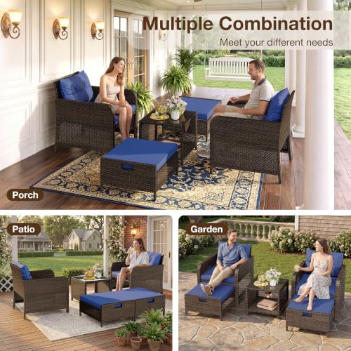 5 Piece Patio Furniture Set (Brown-blue / 5 Piece)