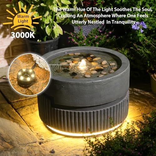 Small Modern Outdoor Water Fountain with Warm Led Light (6.1-Gray / 6.1-gray)