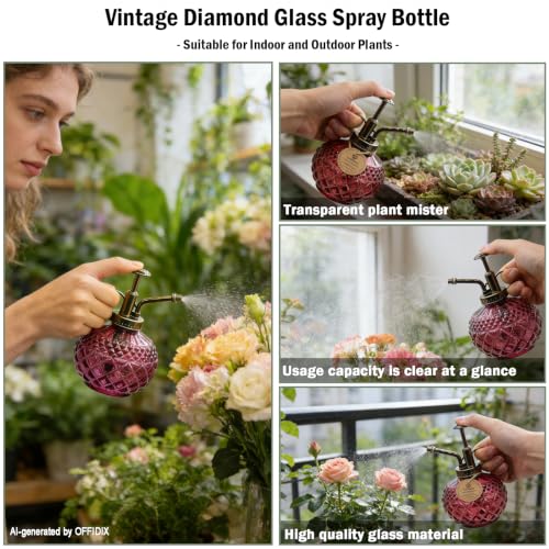 Plant Mister Amaranth Glass Decorative Vintage Spray Bottle 10 oz (B-Amaranth)