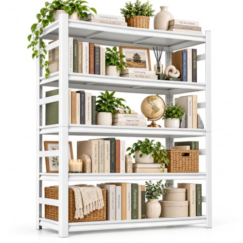 Heavy Duty Metal Bookshelf Adjustable 5 Tier Book Shelf with Bolt (Well‑Loved 72"H×35.4"W×15.7"D)