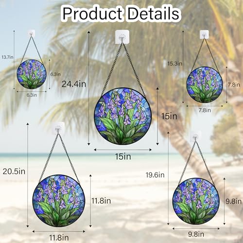 Stained Glass Window Hanging Suncatcher Purple Flower Gifts for Women 12"