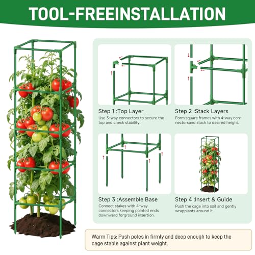 3 Pack Square Tomato Cage Heavy Duty Rust