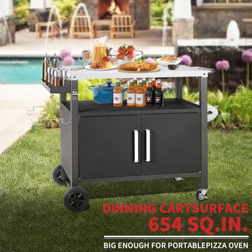 Grill Cart Table with Big Storage Cabinet