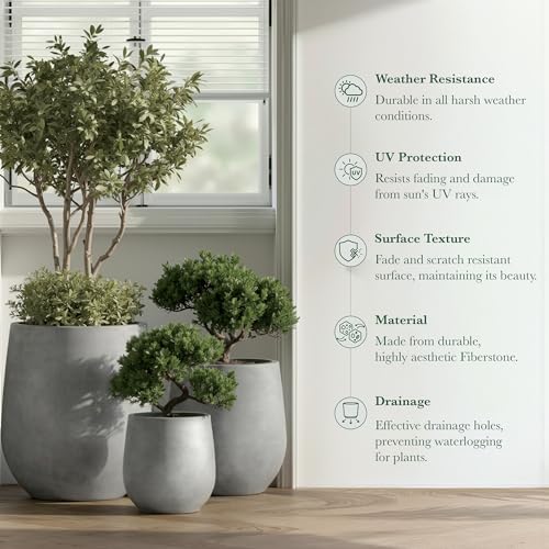 Premium Mt Wilson Tall Tapered Fiberstone Planter for Indoor Outdoor Use (Gray / 15'' D x 16.7'' H)