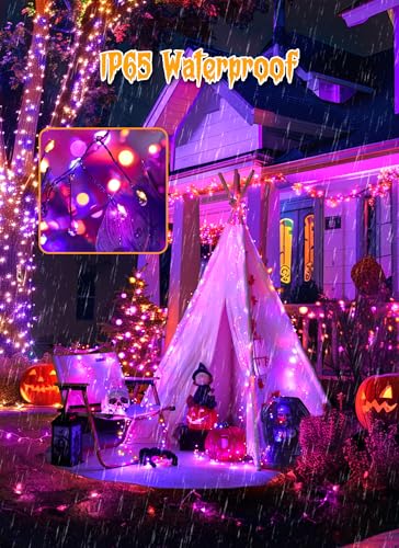 240 LED Solar Halloween Lights Outdoor Waterproof IP65 (Orange & Purple / 19.6Ft)