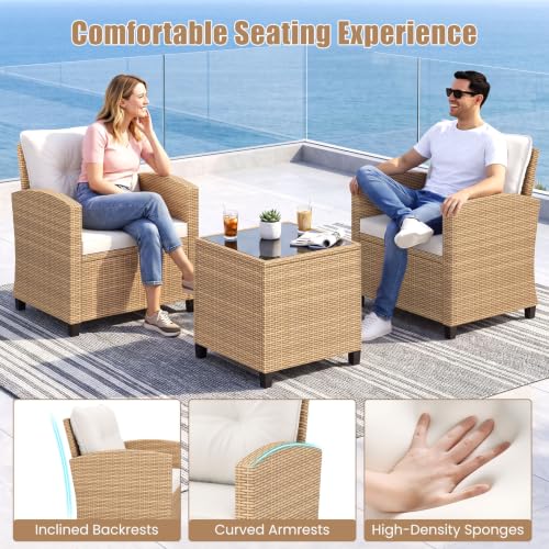 3 Pieces Patio Furniture Set (Light Brown -White)