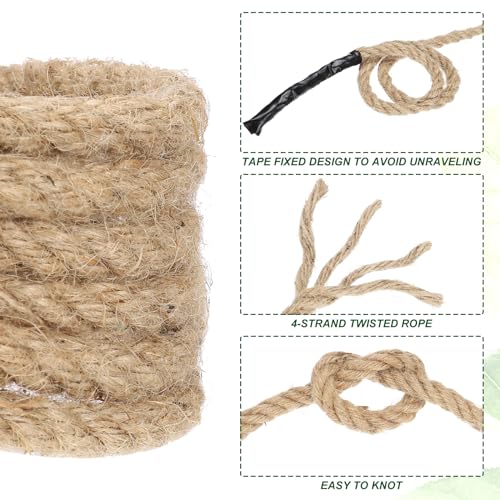 1 4" x 100 Ft Twisted Manila Rope Jute Rope Natural Thick Jute Rope Twine Burlap Rope for Docks Railings Bundling Craft Tug of War Decorating